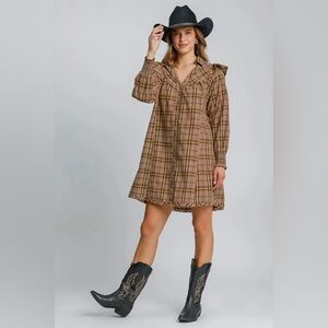 D47. Umgee Plaid Tan Long Sleeve Dress